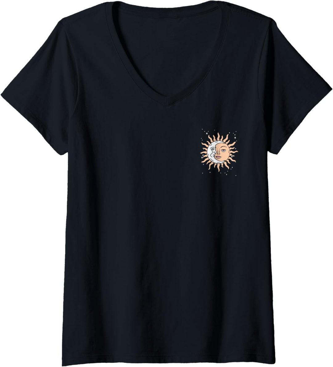 Damen Sun & Moon Flowers Tarot Card Front & Back T-Shirt mit V-Ausschnitt