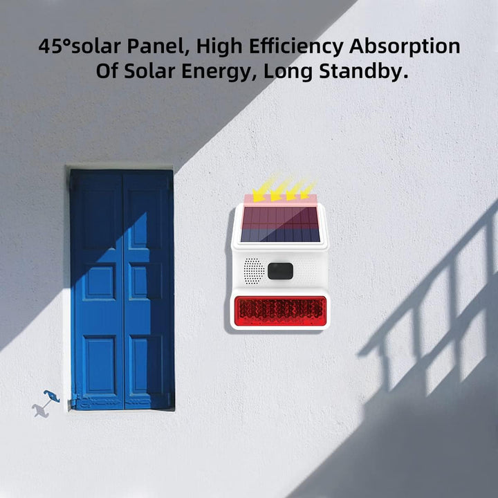 Solar-Sirene für den Aussenbereich, mit LED-Blinklicht, 110 dB, kompatibel mit Alarmanlage für Haus,