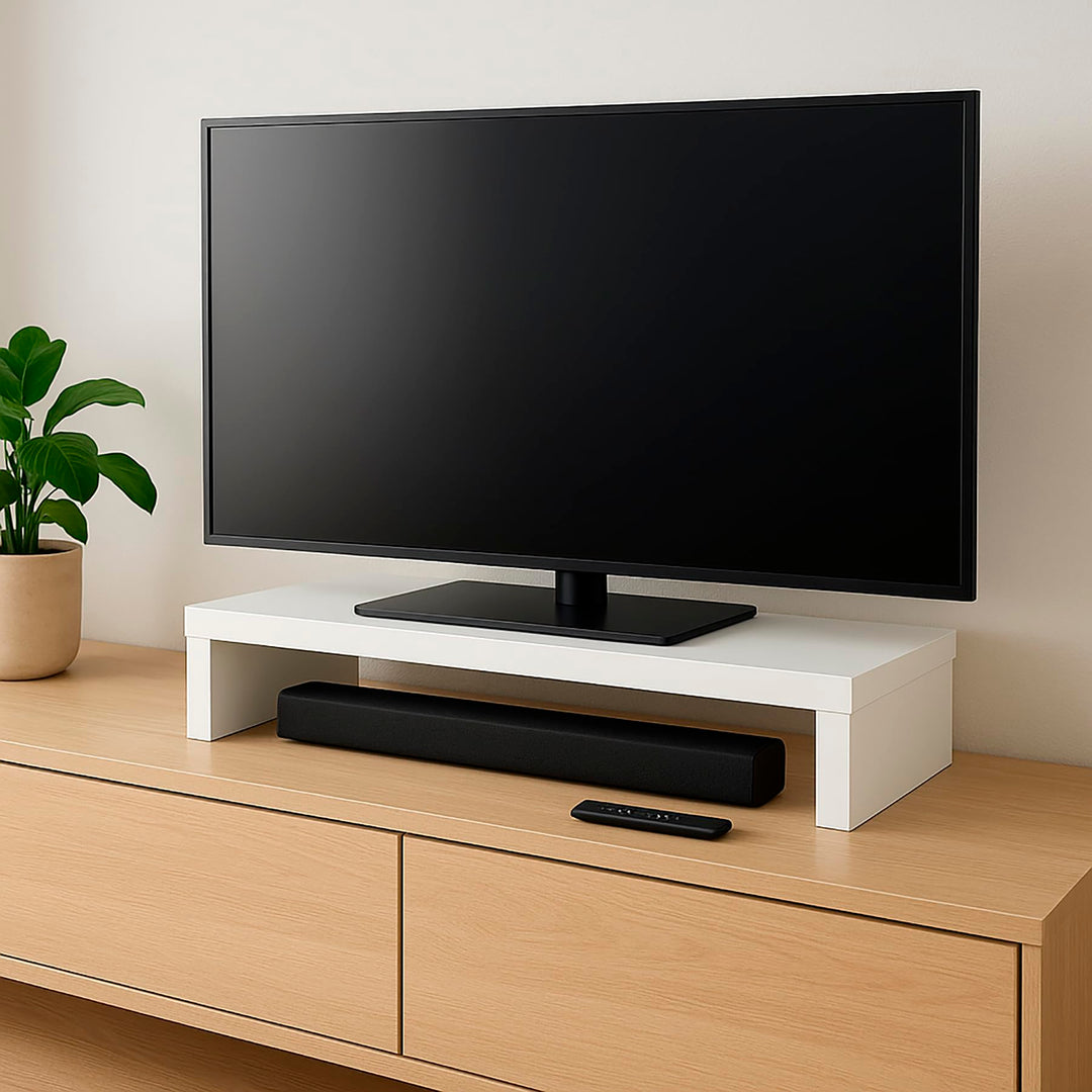 Henor Monitorständer TV-Bildschirmerhöhung in FSC® Holz 62 x 26.5 x 12 cm. Unterstützt 50 kg Weiss 6
