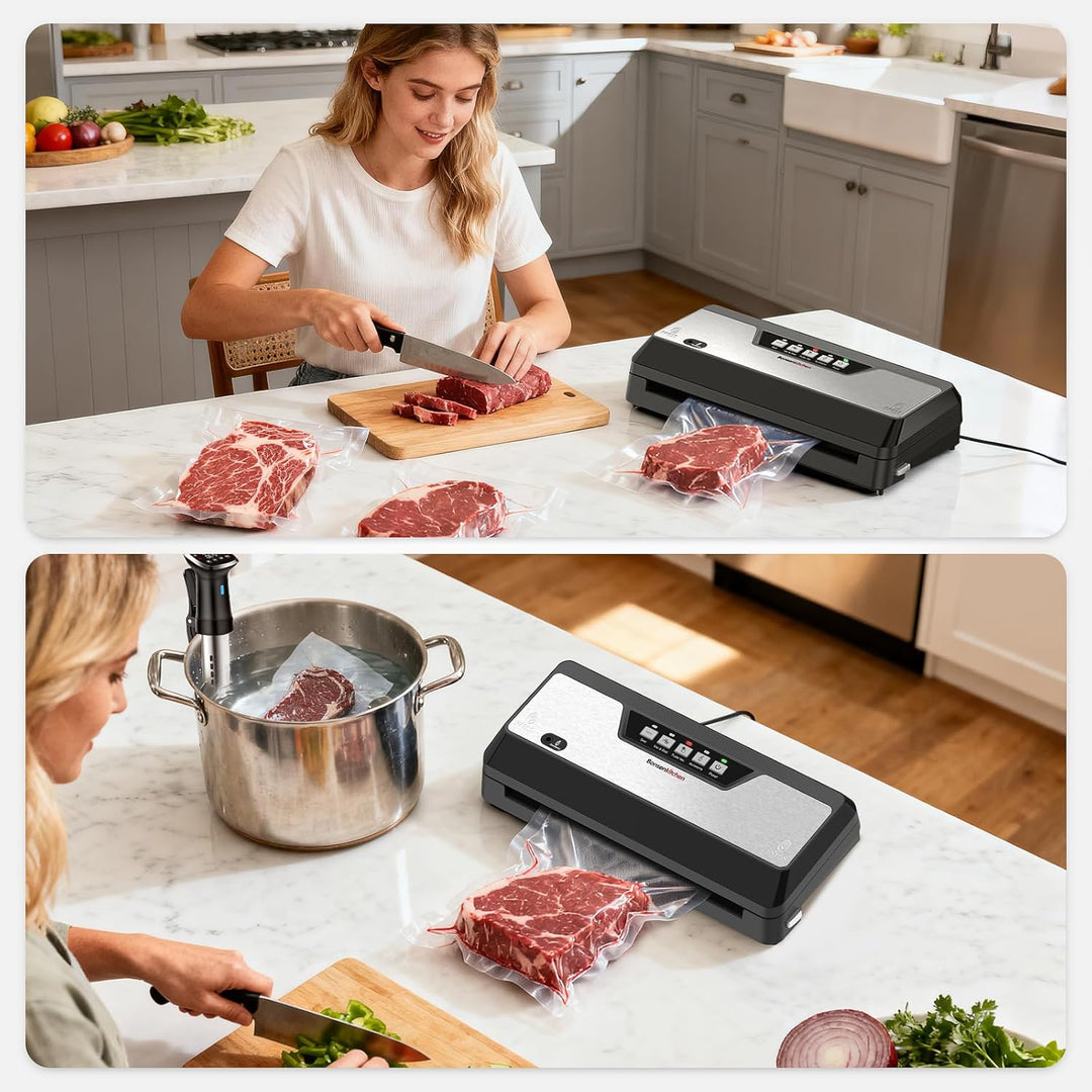 Bonsenkitchen Vakumierergerät für Lebensmittel, Vakuumierer mit Cutter Aufbewahrung, Kompakter für S