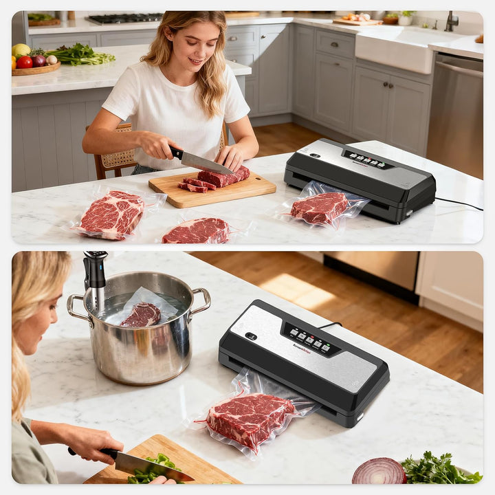 Bonsenkitchen Vakumierergerät für Lebensmittel, Vakuumierer mit Cutter Aufbewahrung, Kompakter für S