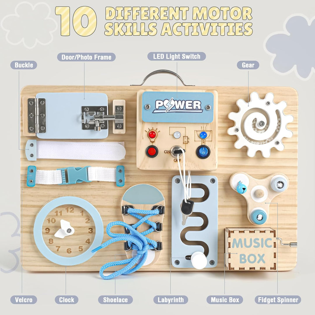 Joyreal LED Montessori Busy Board - Motorikbrett ab 18M+ Monate Activity Board Motorikboard Montesso