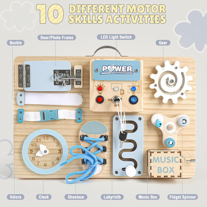 Joyreal LED Montessori Busy Board - Motorikbrett ab 18M+ Monate Activity Board Motorikboard Montesso