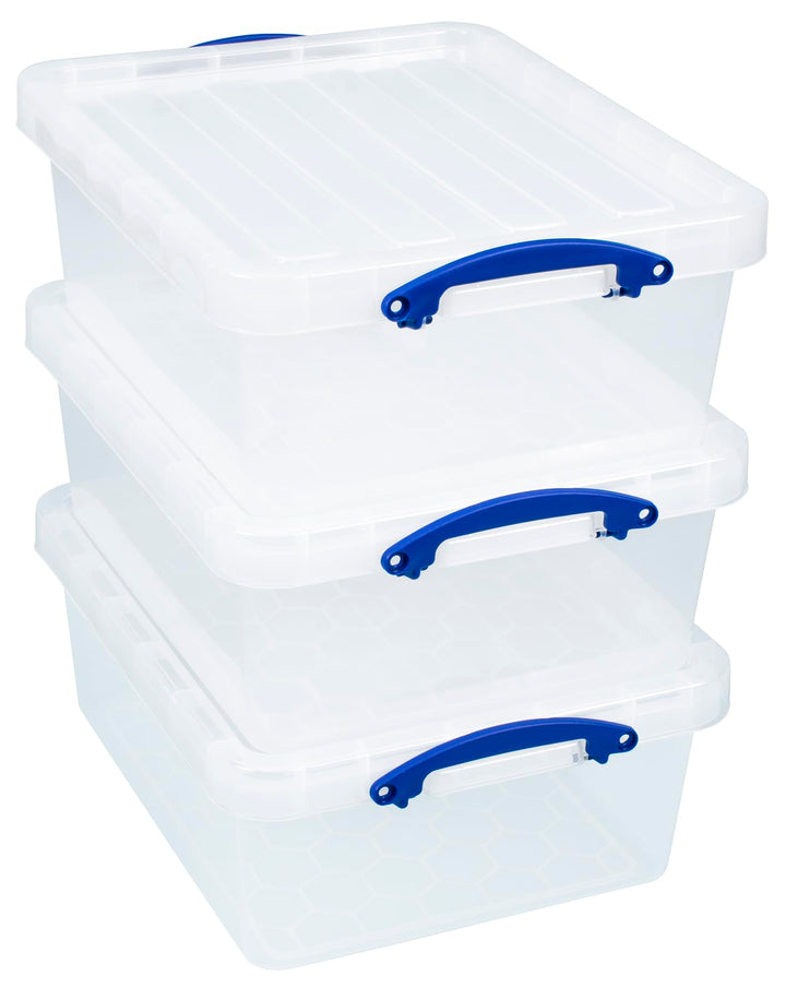 Really Useful Box Aufbewahrungsbox aus Kunststoff, 23,5 l, transparent, 3 Stück