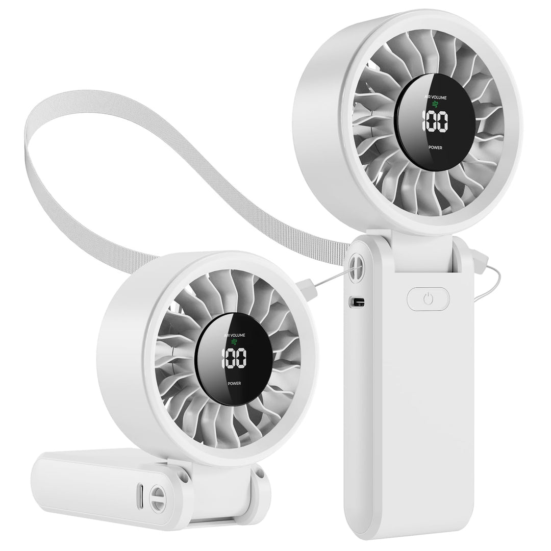 Tragbarer Ventilator - Wiederaufladbar per USB-C, Ventilator mit 5000-mAh-Akku und digitaler Anzeige