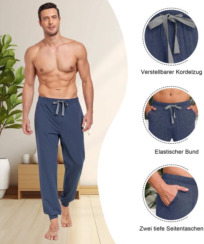 COLORFULLEAF Jogginghose Herren Baumwolle Schlafanzughose Männer Lang Schlafhose Leichte Freizeithos