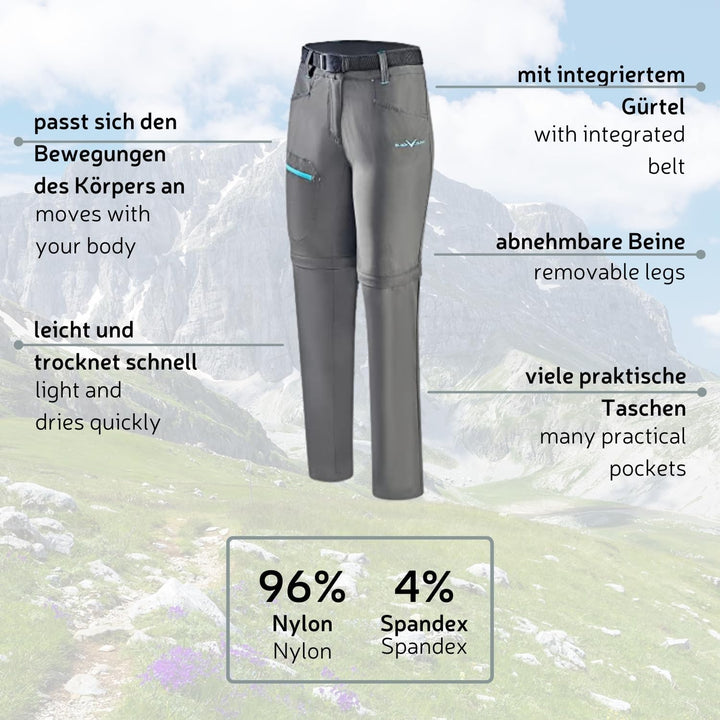 Black Crevice Damen Zip Off Leg Trekkinghose I Wanderhose-Damen mit abnehmbaren Beinen I wasserabwei