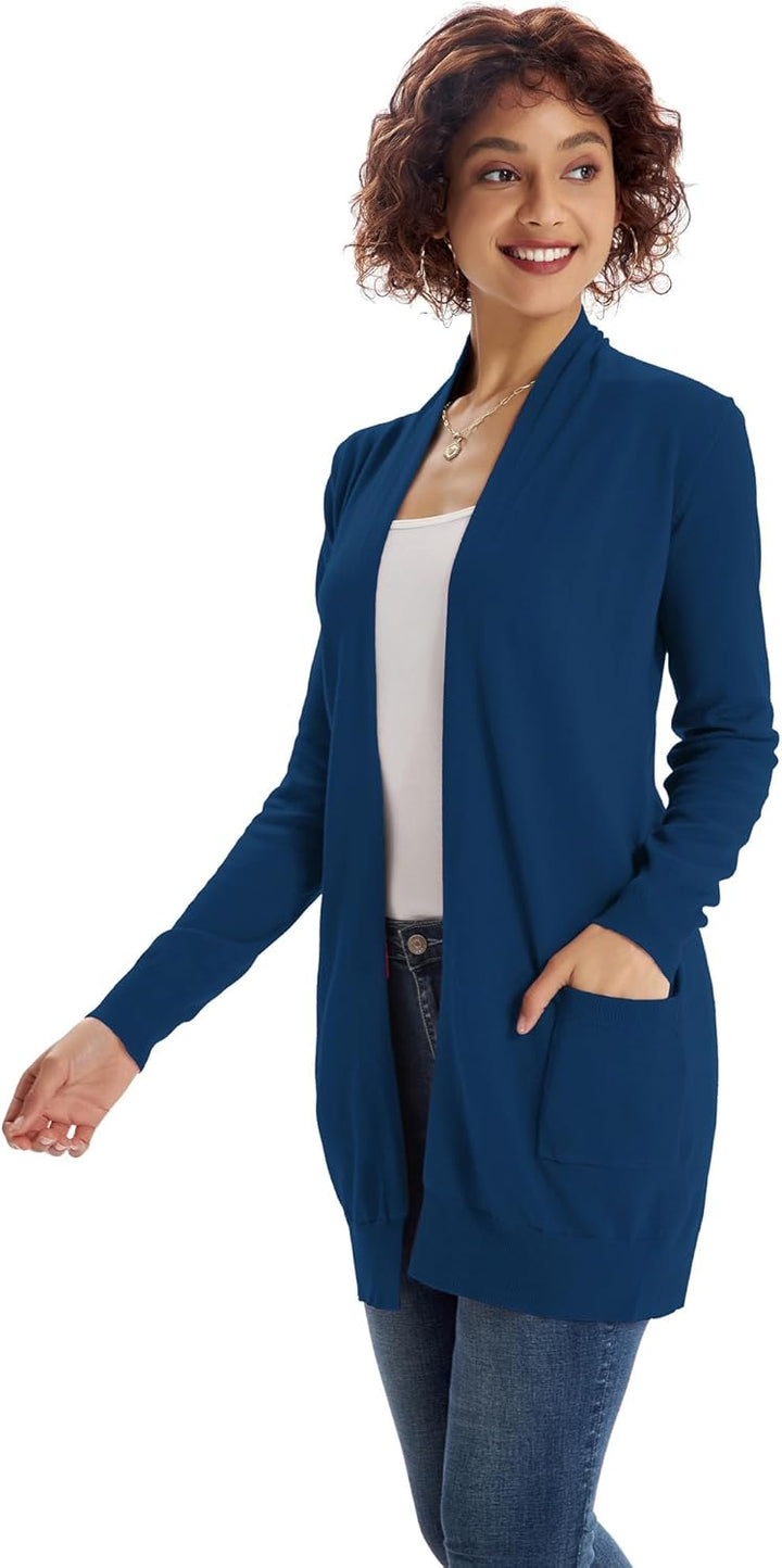 GRACE KARIN Damen Langarm Offene Strickjacke Lang Strickmantel Casual High Stretchy Cardigan mit Tas