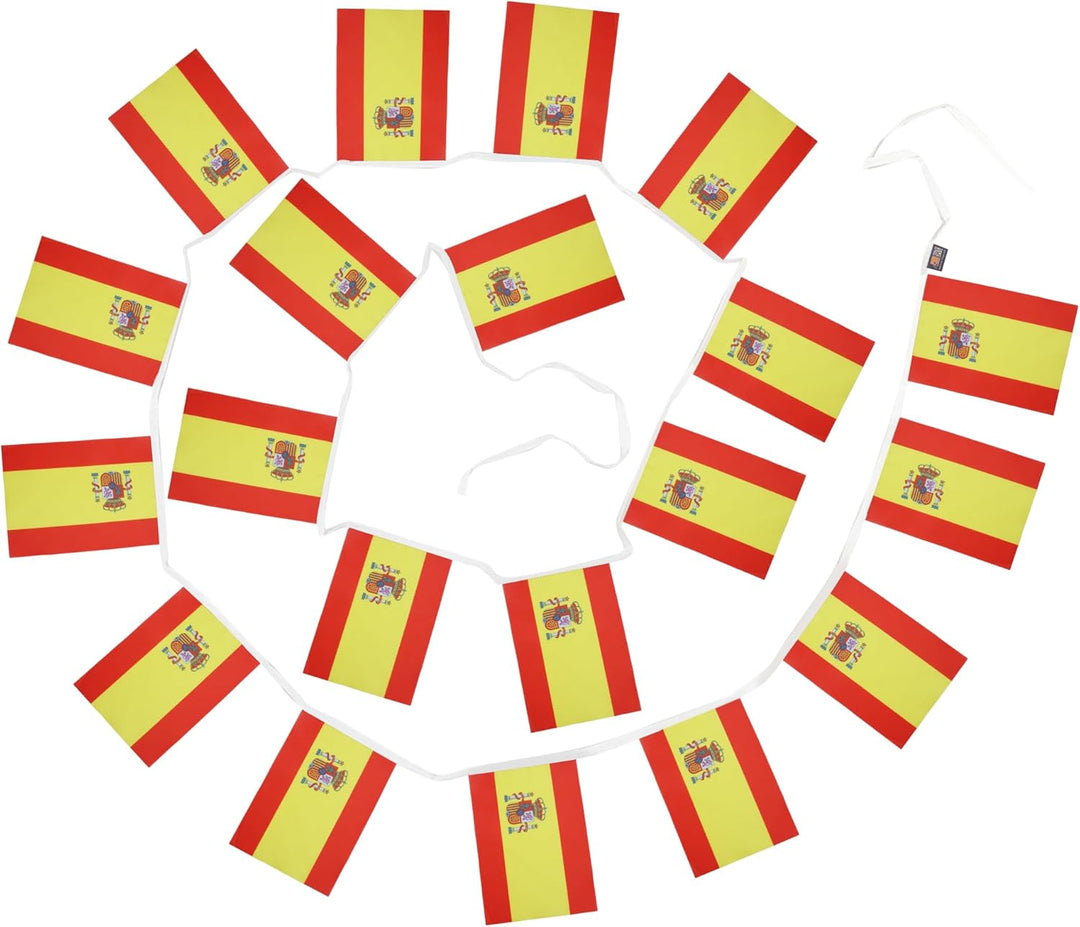 AZ FLAG FAHNENKETTE Spanien 12 Meter mit 20 flaggen 45x30cm- SPANISCHE Girlande Flaggenkette 30 x 45