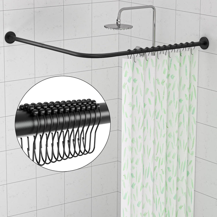 SIKAIQI Dehnbare 304 Edelstahl L-förmige Badezimmer Badewanne Dusche Vorhang Stange Rack (Schwarz, 7