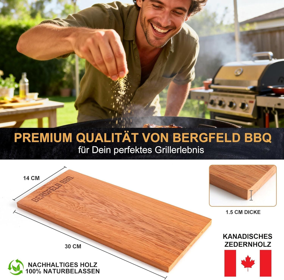 Bergfeld BBQ – 2 Stück EXTRA Dicke (1,5 cm) Zedernholzbretter zum Grillen – Räucherbretter aus kanad
