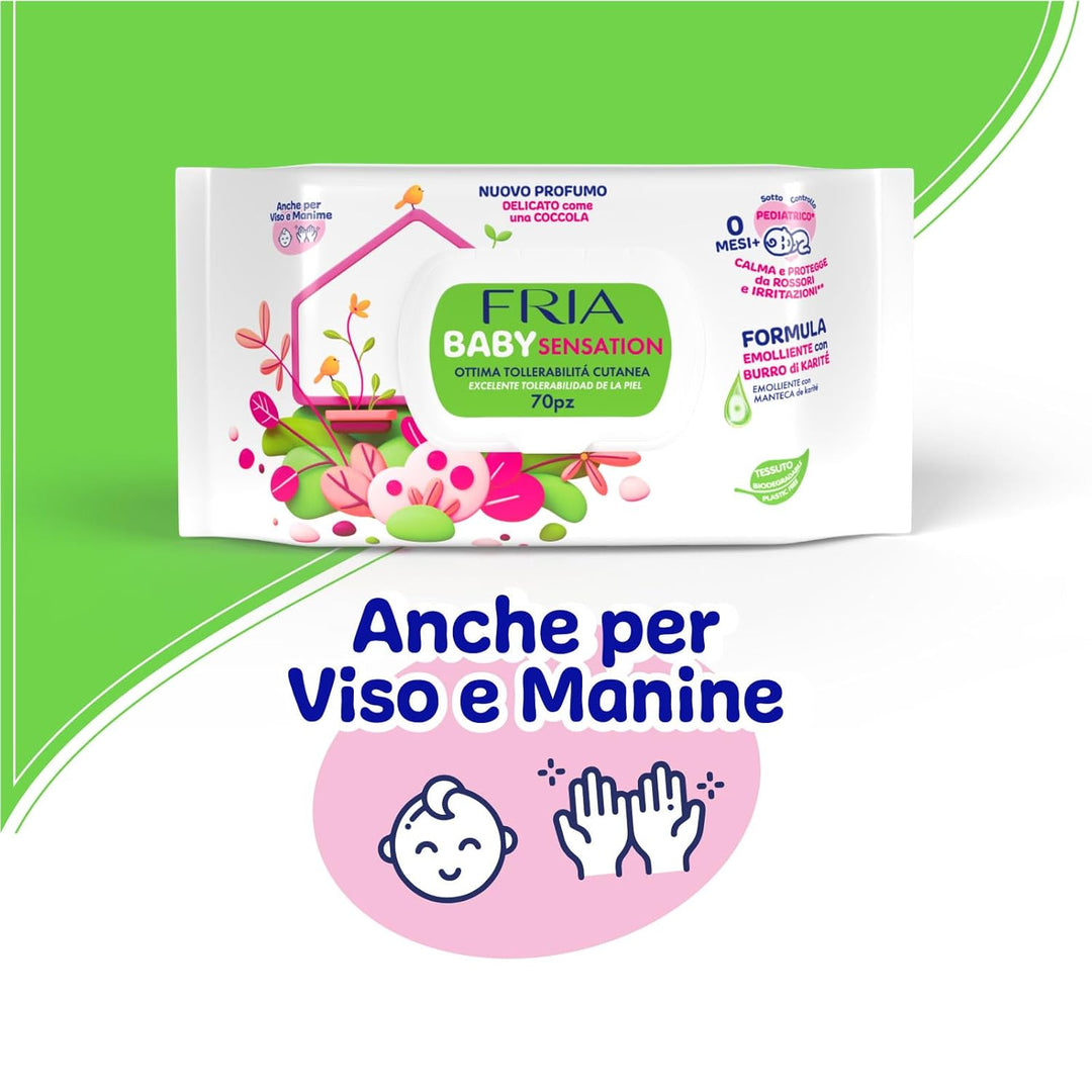 Fria Baby Sensation Wickeltücher, mit Sheabutter mit hautberuhigender Wirkung, dermatologisch getest