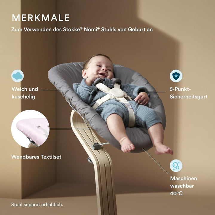 Stokke Nomi Newborn Set, Black/Grey Pink - Mit 5-Punkt-Sicherheitsgurt und wendbarem, waschbarem Tex