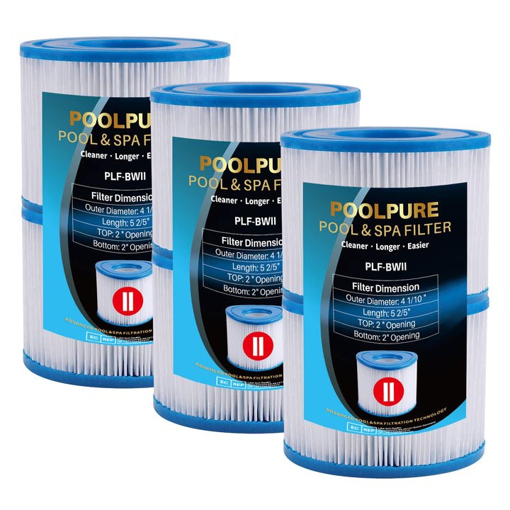 POOLPURE Filterkartusche Gr. II, Poolfilter kompatibel mit Bestway 58094 Typ II, 10,5 x 13,6 cm, 6er