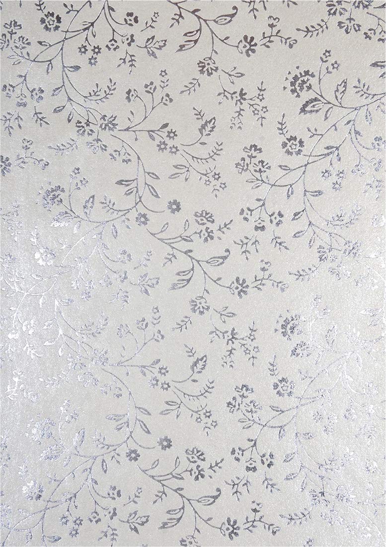 Netuno 50 Blatt Perlmutt-Ecru Dekorpapier mit Blumenmotiv in Silber, 180x250mm,150g Effektkarton han