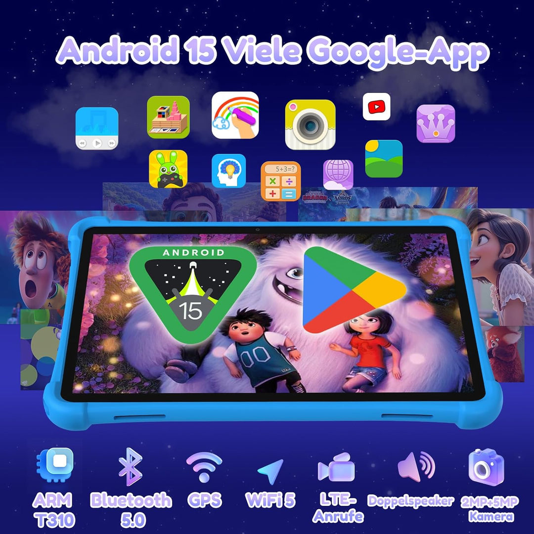 ALLDOCUBE Kinder Tablet 10 Zoll, Android 15, 7GB RAM+64GB ROM (TF 512GB), Wi-Fi, Bluetooth, GPS, iWA