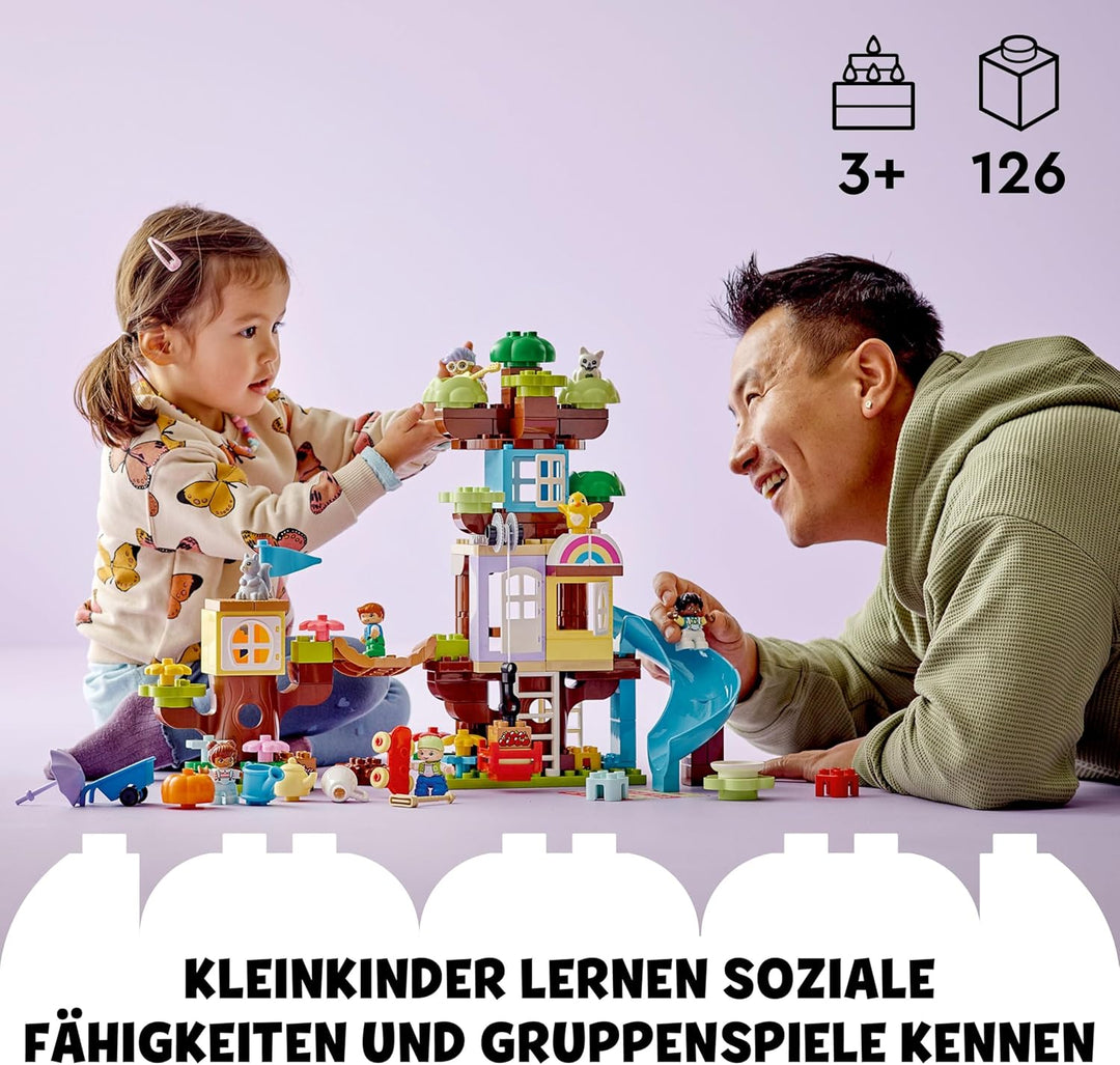 LEGO DUPLO 3-in-1 Baumhaus Spielzeug für Kleinkinder ab 3 Jahren, Mädchen und Jungen mit 4 Figuren,
