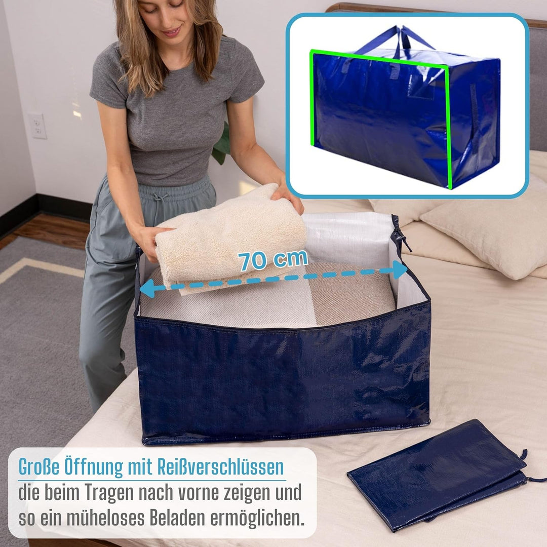 VENO 10er-Pack strapazierfähige grosse Aufbewahrungstasche mit Reissverschlüssen und Etikettentasche