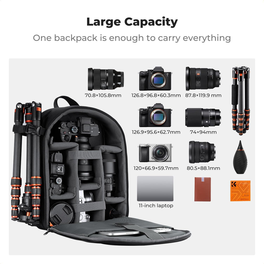 K&F CONCEPT Kamerarucksack Fotorucksack Kompakt & Leicht mit Regenschutz, Camera Backpack für Spiege