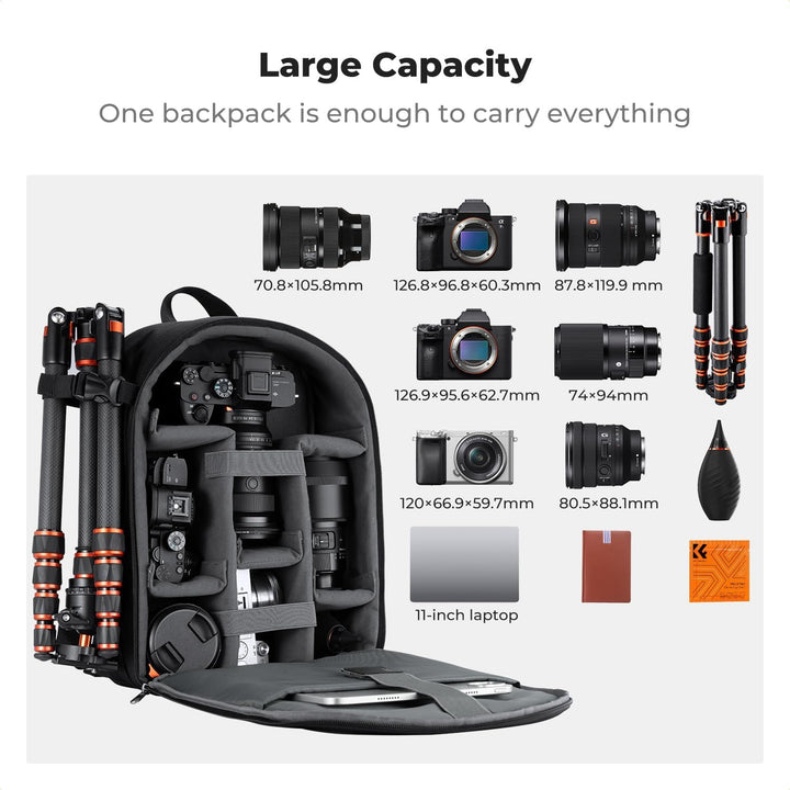K&F CONCEPT Kamerarucksack Fotorucksack Kompakt & Leicht mit Regenschutz, Camera Backpack für Spiege