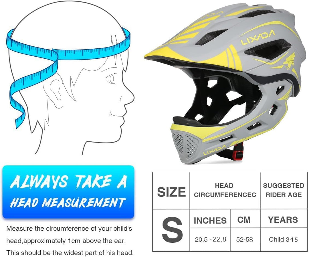 Lixada Fahrradhelm Kinder Helm Fullface Abnehmbar Unisex 52-58cm Children's Helmet 2-In-1 Integrated