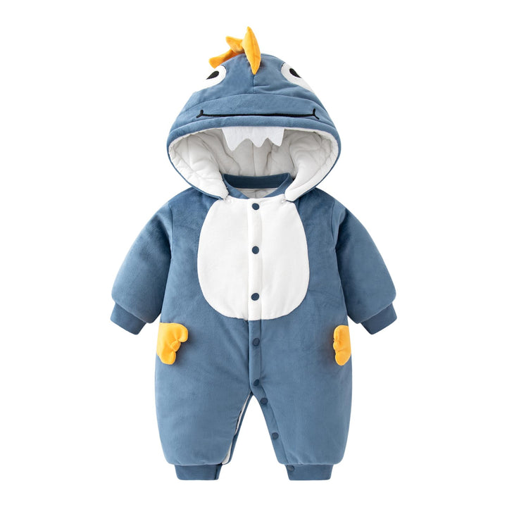 Baby Overall Mit Kapuze Füsslinge Strampler Schneeanzüge Karikatur Unisex Winter Kleidungsset 0-3 Mo