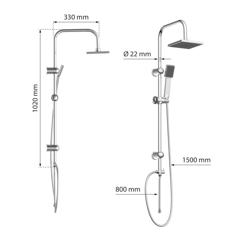 EISL EASY ENERGY Duschset, Duschsäule 2 in 1 mit grosser Regendusche (176 x 176 mm) und Handbrause,