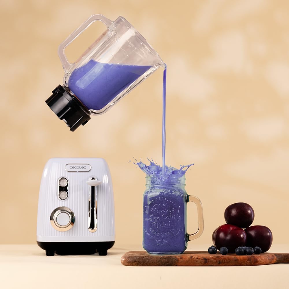 Cecotec Standmixer Retro Power Black Titanium RetroBlue, 1200 W maximale Leistung, 1,5 L Glasbehälte