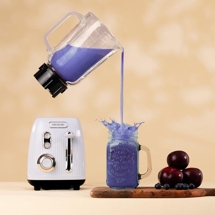 Cecotec Standmixer Retro Power Black Titanium RetroBlue, 1200 W maximale Leistung, 1,5 L Glasbehälte