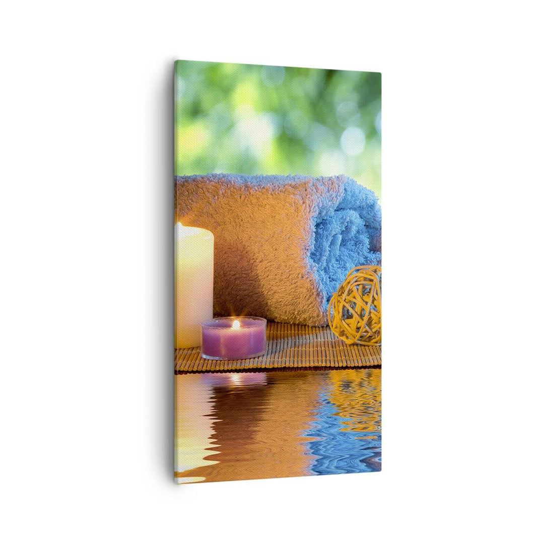 Bilder auf Leinwand 55x100cm Leinwandbild mit Rahmen Natur Entspannung Spa Kerzen Gross Wanddeko Bil
