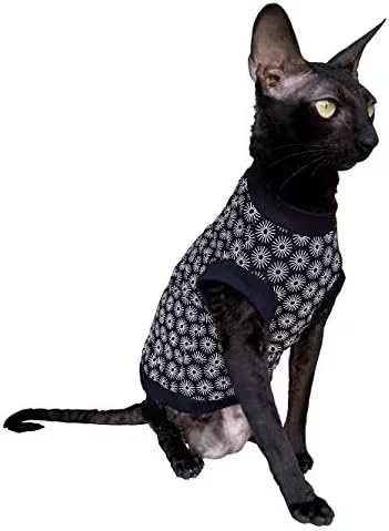 Hairless Cat's Cotton Stretch T-Shirt Black Spring for Sphynx Cats (L) Large Black Spring, Large Bla