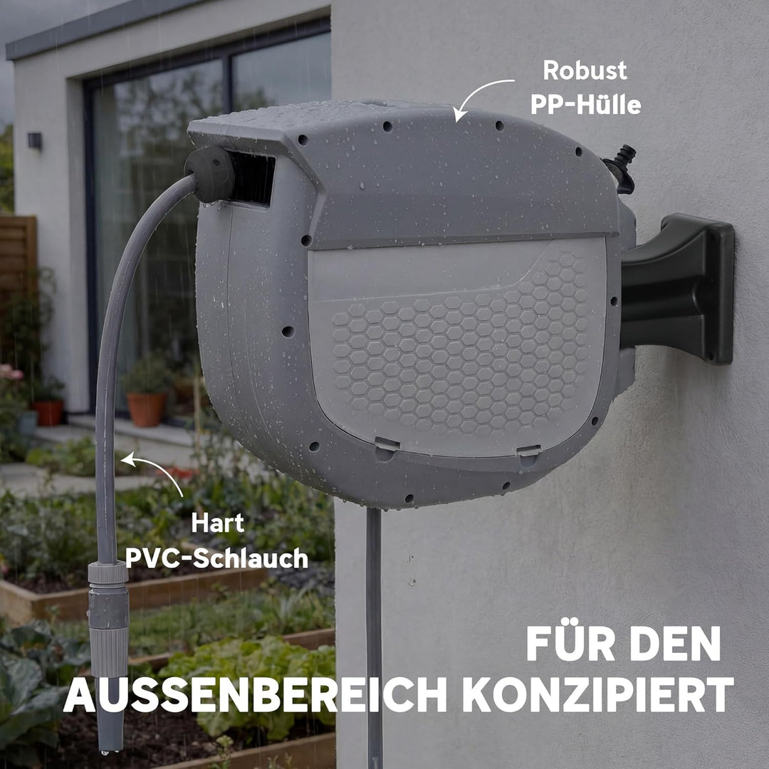 Outsunny Schlauchtrommel mit Gartenschlauch 20 m, 180° schwenkbar Schlauchbox mit automatische Aufro
