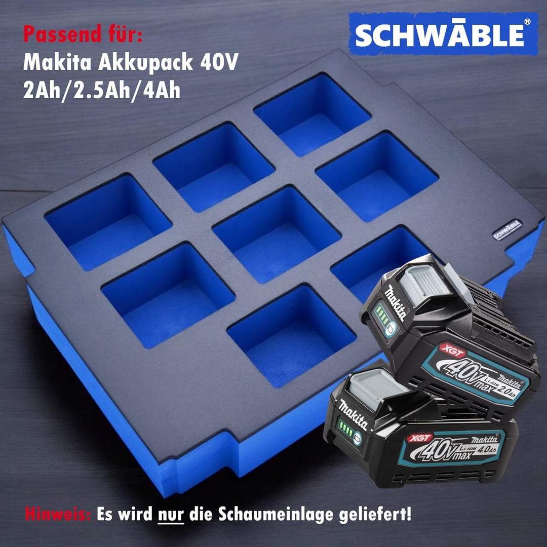 Schaumeinlage Schaumstoffeinlage passend für Makita Akkus Akkupack 40V 2,5-4Ah