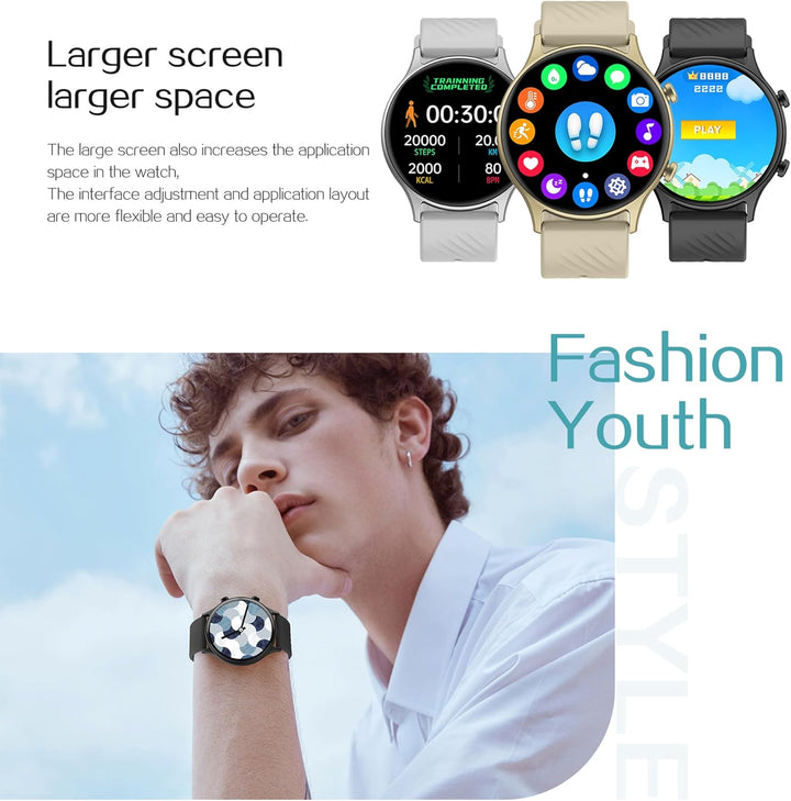 ZPIMY Smartwatch Herren Damen mit Telefonfunktion, 1,39” AMOLED 5ATM wasserdichte Fitnessuhr mit Tas
