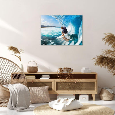 Bilder auf Leinwand Surfen Surfer Ozean Welle Leinwandbild 70x50cm Wandbilder Dekoration Wohnzimmer