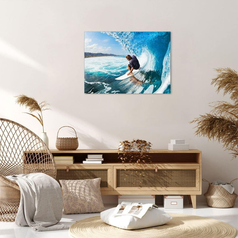 Bilder auf Leinwand Surfen Surfer Ozean Welle Leinwandbild 70x50cm Wandbilder Dekoration Wohnzimmer