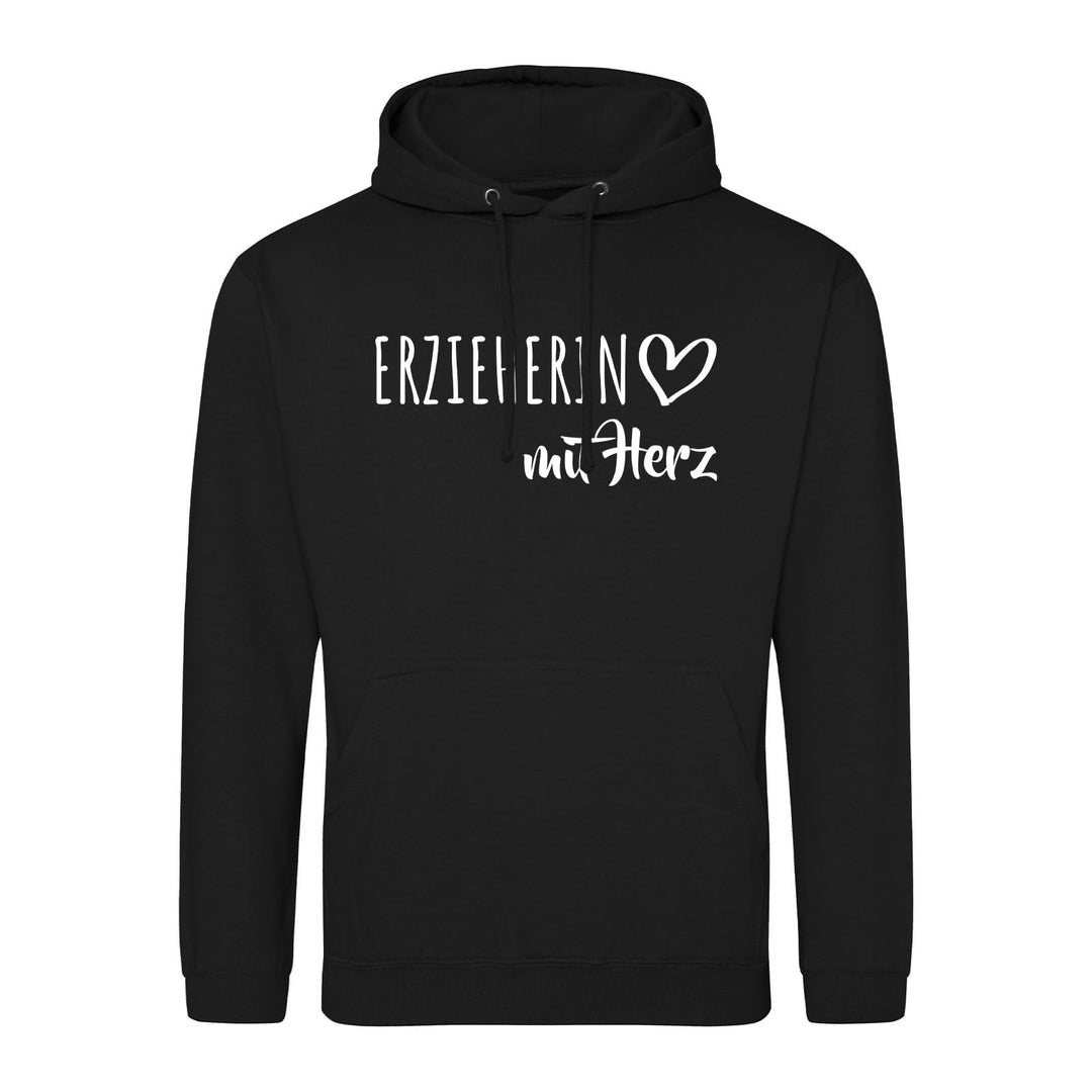huuraa Unisex Hoodie Erzieherin mit Herz Pullover Vegan Grösse 3XL Deep Black mit Motiv für die toll