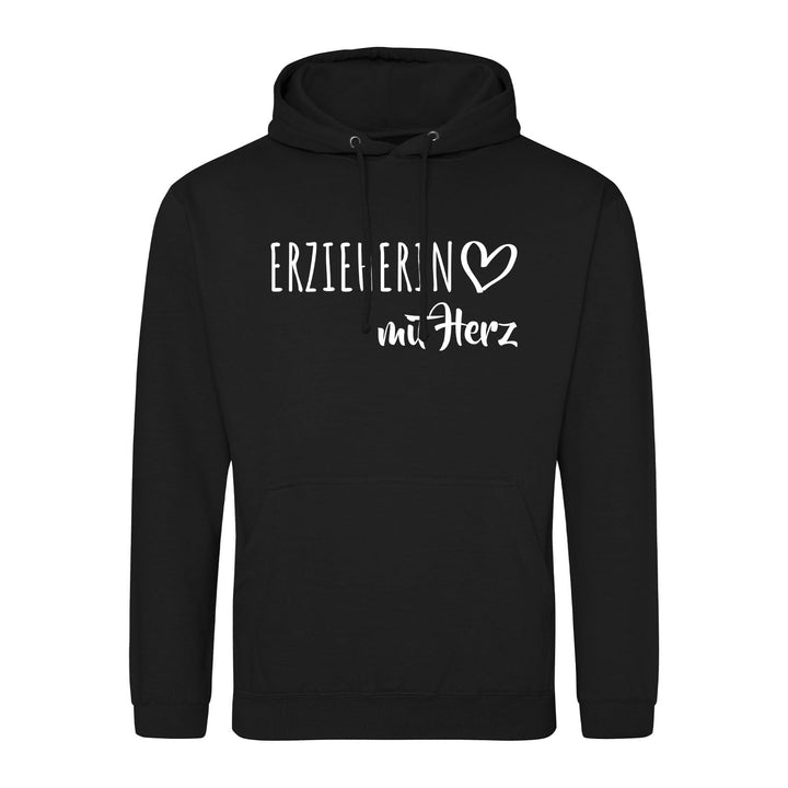 huuraa Unisex Hoodie Erzieherin mit Herz Pullover Vegan Grösse 3XL Deep Black mit Motiv für die toll