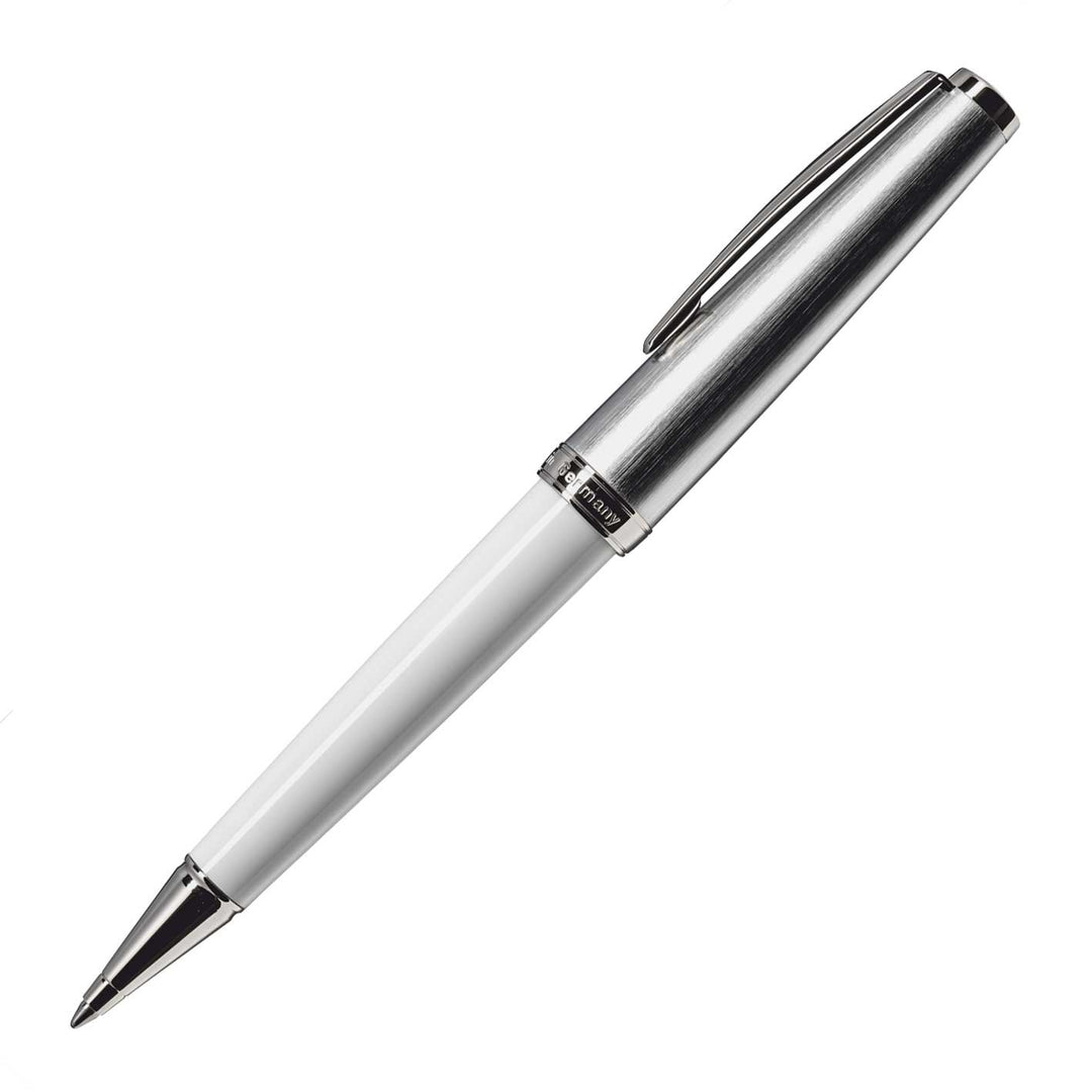 CLEO Classic Metall weiss +++ Drehkugelschreiber, Mine: BLAU +++ palladinierte Zierringe und Clip ++