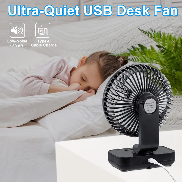 USB Tischventilator Oszillierend, Mini Ventilator Sehr Leise mit 4000mAh Batterie, Persönlicher Tisc