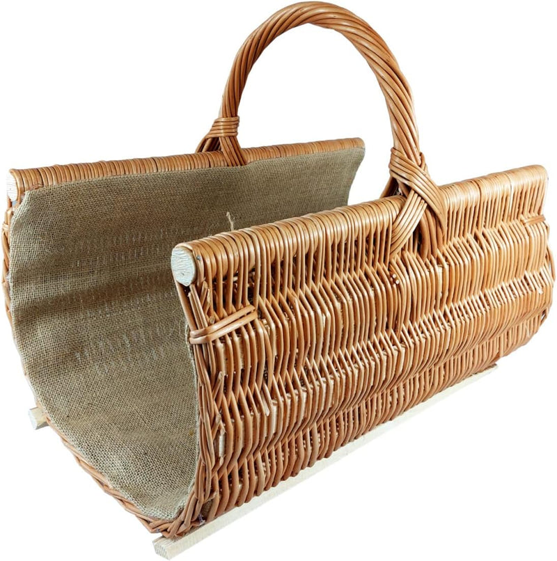 Weidenkorb Holzkorb Kaminkorb aus Naturweide - mit Jute vernäht (L) 50 x (B) 36 x (H) 29/43 cm