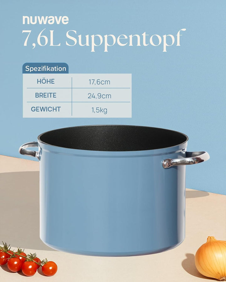 Nuwave 7,6L Gesundes Duralon Blue Keramik Antihaft-Suppentopf in Gemütlichem Blau, PFAS-frei, Spülma