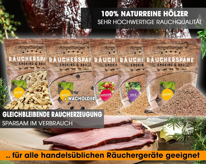 Angel-Berger Premium BBQ Räucher Set Räuchermehl Räucherspäne Verschiedene Sorten