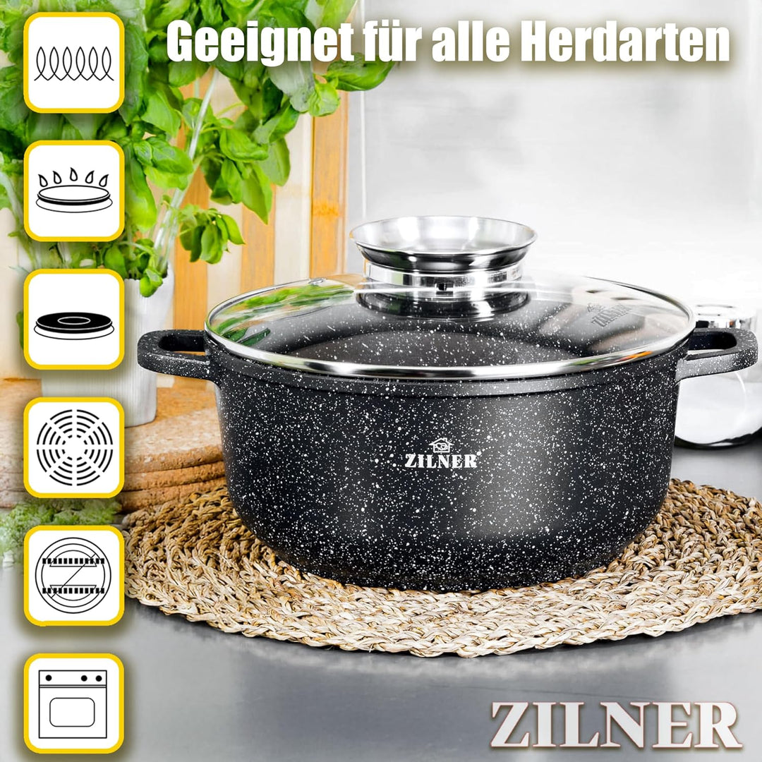Kochtopf Set Induktion - Topfset mit Glasdeckel - Töpfe für alle herdarten - Antihaftbeschichtung- Z
