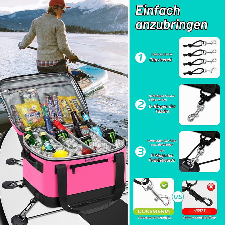 Paddle Board Cooler Wasserdicht, Super Capacity SUP Paddleboard Deck Cooler mit Schultergurt &amp; 6 ela