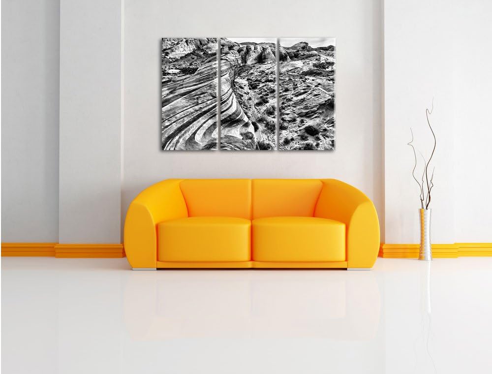 Pixxprint Monocrome, Wüste Nevada Grand Canyon 3-Teiler Leinwandbild 120x80 Bild auf Leinwand