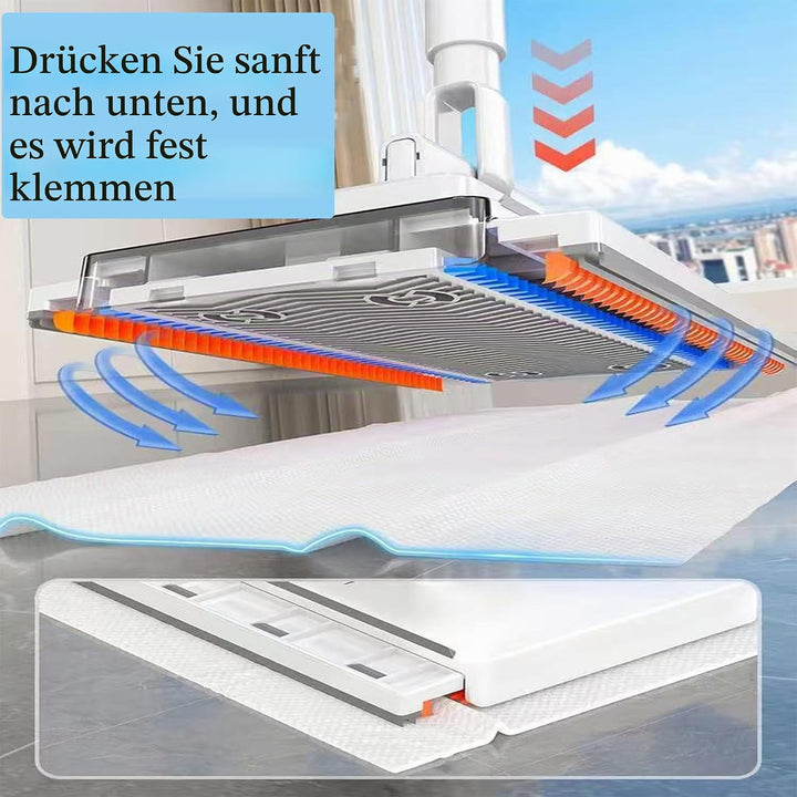 Wischmopp mit Druck-Klemm-System, Ohne Händewaschen, EIN Knopf zum Wechseln, Automatisches Klemmtuch