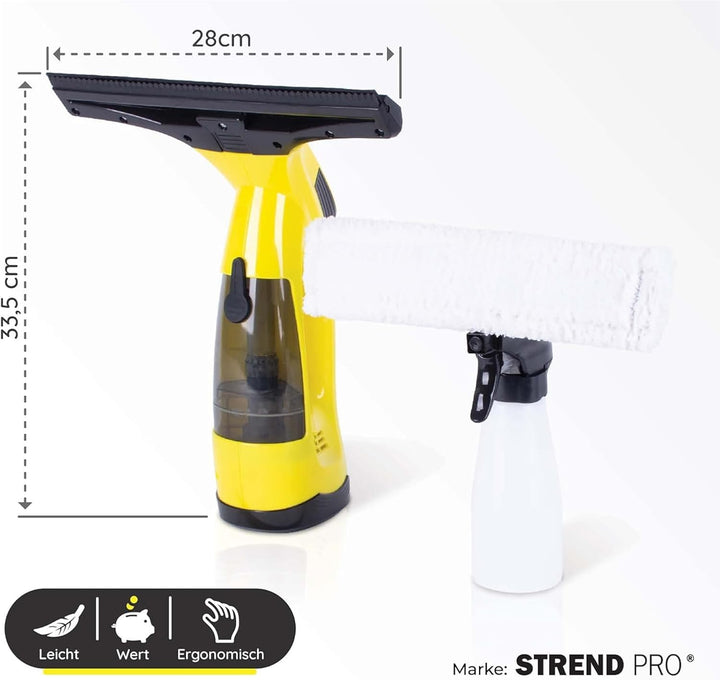 STREND PRO Akku Fenstersauger für PERFECT Fenster Putzen | Fensterreiniger Elektrisch mit Sprühflasc