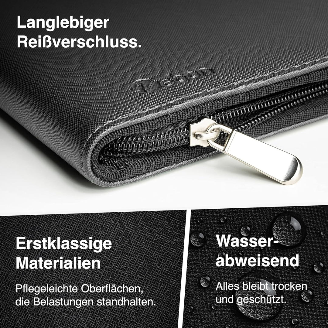 Vebon® Konferenzmappe A4 London aus Veganem Leder mit Reissverschluss I Schreibmappe + Laptoptasche