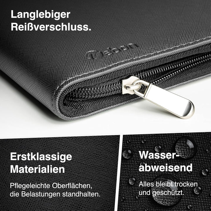 Vebon® Konferenzmappe A4 London aus Veganem Leder mit Reissverschluss I Schreibmappe + Laptoptasche